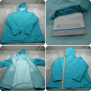 Columbia‎ Jacket Womens 2X Aqua Blue Waterproof Lightweight Packable Arcadia II